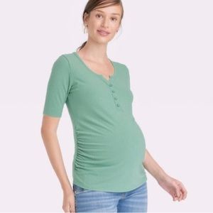 New elbow sleeve Henley Isabel green maternity top XS